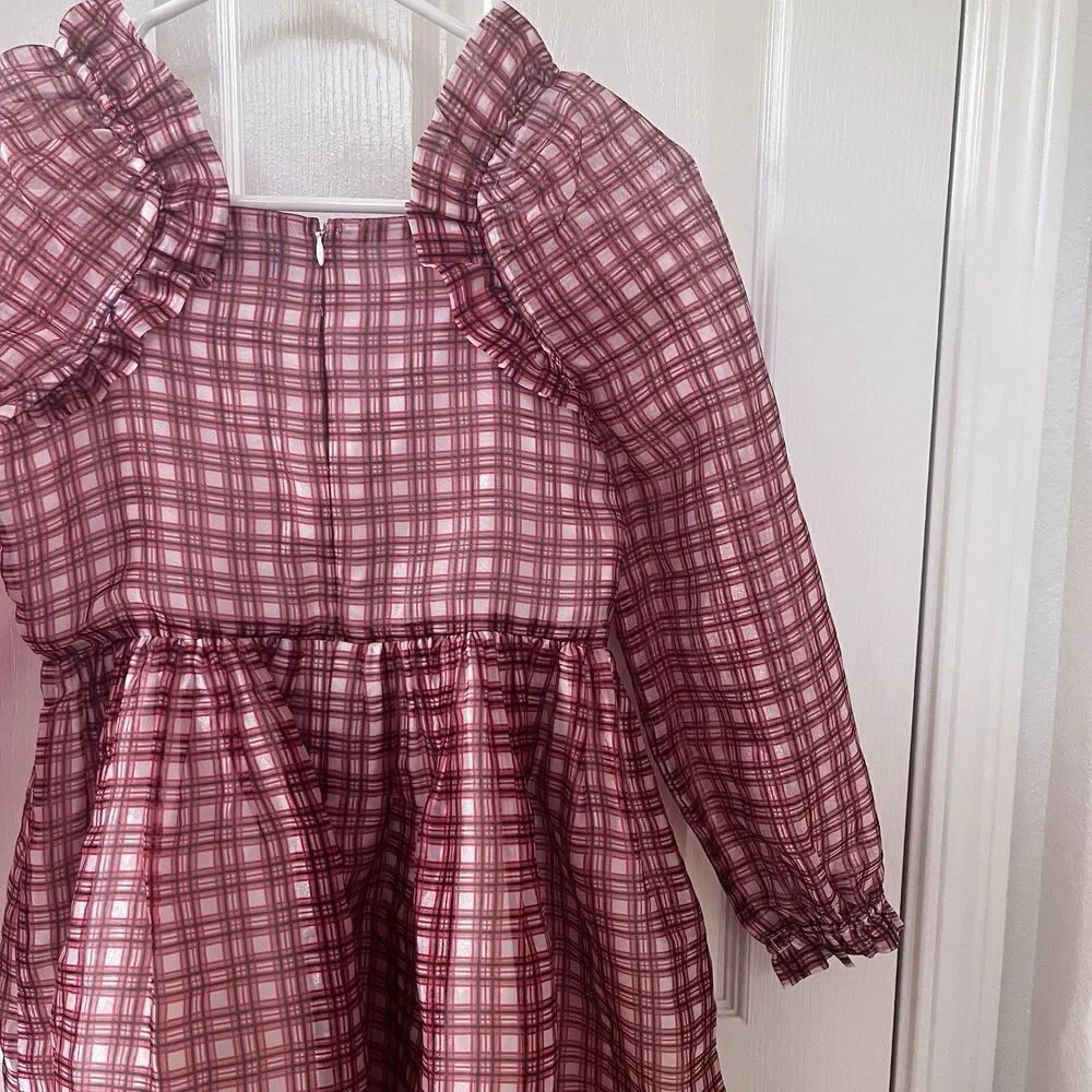 Crewcuts J.Crew Girl's Fairy-Tale Dress in Organza Plaid Ivory Vibrant Flame 12